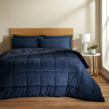 Cuvertura albastru-inchis matlasata din microplus pentru pat dublu 200x220 cm Cosy Cord - Catherine Lansfield imagine