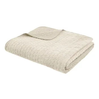 Cuvertura bej matlasata din catifea 240x260 cm Attica Velvet Embroidered - Bianca imagine