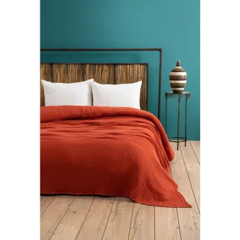 Cuvertura caramizie din muselina 220x250 cm Muslin - Mijolnir imagine