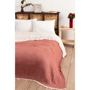 Cuvertura caramizie din muselina pentru pat dublu 230x250 cm - Mijolnir imagine