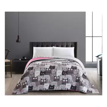 Cuvertura cu 2 fete din microfibra DecoKing Cat Invasion, 200 x 220 cm, gri imagine