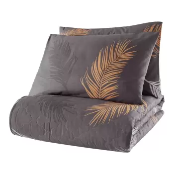 Cuvertura de pat cu 2 fete de perna din bumbac ranforce EnLora Home Olivia, 225 x 240 cm, gri imagine