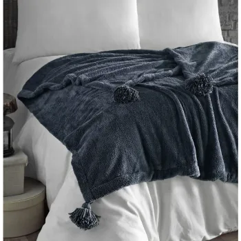 Cuvertura gri antracit din microplus pentru pat dublu 200x220 cm Puffy - Mijolnir imagine