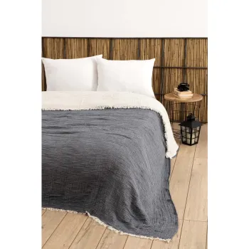 Cuvertura gri inchis din muselina pentru pat dublu 230x250 cm - Mijolnir imagine