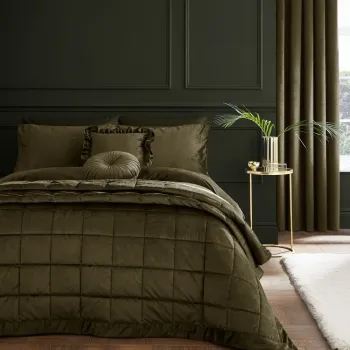 Cuvertura kaki matlasata din catifea 220x220 cm Kingsley - Catherine Lansfield imagine