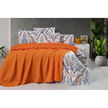 Cuvertura portocalie din bumbac 220x240 cm Waffle - Mila Home imagine