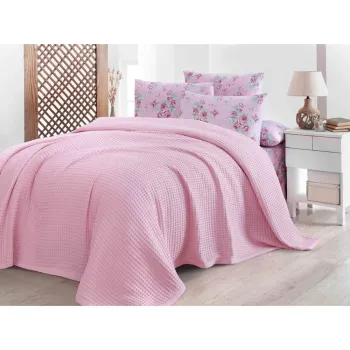 Cuvertura roz din bumbac 220x240 cm Waffle - Mila Home imagine