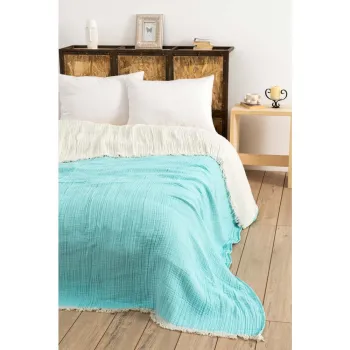 Cuvertura turcoaz din muselina 170x250 cm Muslin - Mijolnir imagine