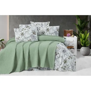 Cuvertura verde din bumbac 220x240 cm Waffle - Mila Home imagine