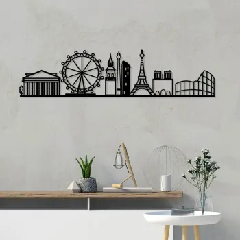 Decoratiune de perete din metal 120x29 cm Cities - Wallity imagine