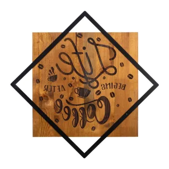 Decoratiune de perete din metal/lemn 54x54 cm Life Begins After Coffee - Wallity imagine