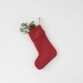 Decoratiune din in pentru Craciun Linen Tales Christmas Stocking, rosu imagine