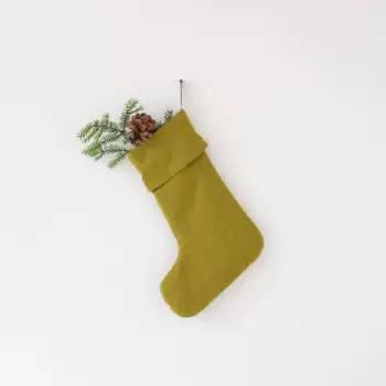 Decoratiune din in pentru Craciun Linen Tales Christmas Stocking, verde imagine