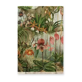 Decoratiune din lemn de pin pentru perete Madre Selva Jungle Flowers, 60 x 40 cm imagine