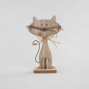 Decoratiune din lemn in forma de pisica Dakls Cats, inaltime 18 cm imagine