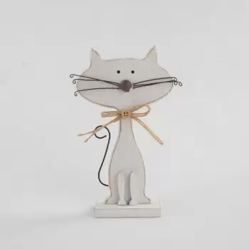 Decoratiune din lemn in forma de pisica Dakls Cats, inaltime 18 cm, alb imagine