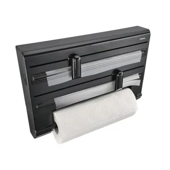 Dispenser pentru prosoape de bucatarie din hartie si folie de aluminiu negru de montat pe perete din plastic Parat - LEIFHEIT imagine