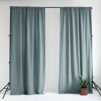 Draperie albastru prafuit din in 140x200 cm Blue Fog - Linen Tales imagine