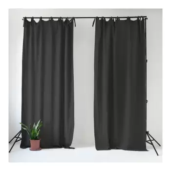 Draperie din in cu bucle de prindere Linen Tales Night Time, 250 x 140 cm, gri inchis imagine