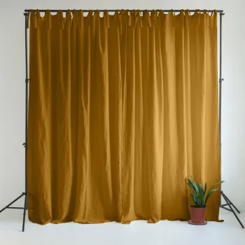 Draperie galben ocru/maro din in 140x170 cm Bronze - Linen Tales imagine