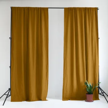 Draperie galben ocru/maro din in 140x330 cm Bronze - Linen Tales imagine