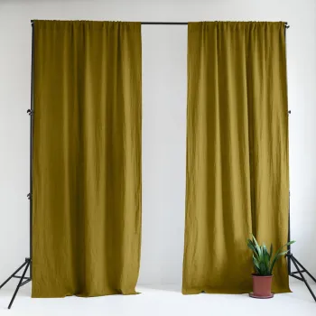 Draperie galben ocru/verde din in 140x200 cm Moss Green - Linen Tales imagine