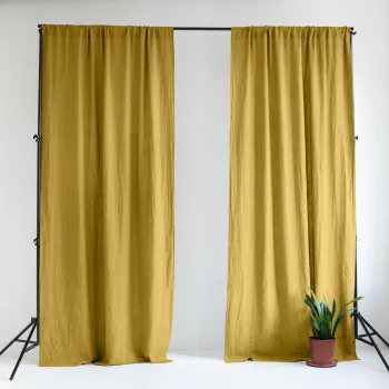 Draperie galbena din in 140x300 cm Lemon Curry - Linen Tales imagine
