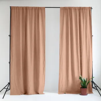 Draperie roz/maro din in 140x170 cm Cafe Creme - Linen Tales imagine