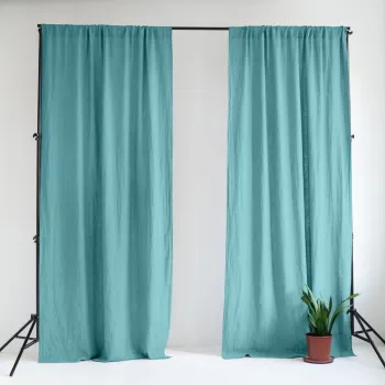 Draperie turcoaz din in 140x170 cm Coastal Blue - Linen Tales imagine