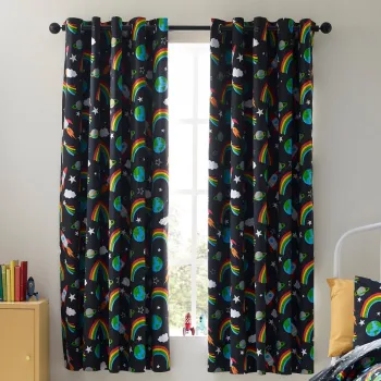 Draperii pentru copii negre 2 buc. 168x183 cm Rainbow Rockets - Catherine Lansfield imagine
