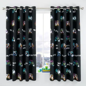 Draperii pentru copii negre/albastre 2 buc. 168x183 cm Game Over - Catherine Lansfield imagine