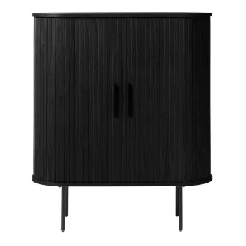 Dulap negru cu aspect de lemn de stejar cu usa glisanta 100x118 cm Nola - Unique Furniture imagine