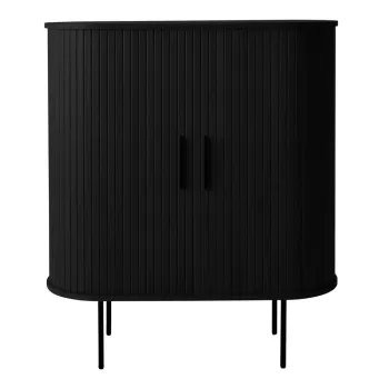 Dulap vinoteca negru cu aspect de lemn de stejar cu usa glisanta 100x118x40 cm Nola - Unique Furniture imagine