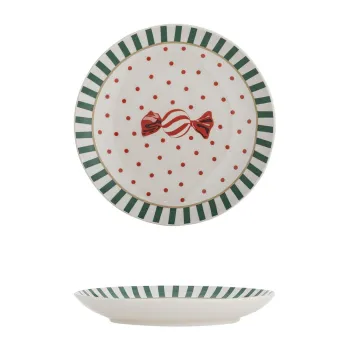 Farfurie alba pentru desert din gresie o 16 cm cu model de Craciun Yule - Bloomingville imagine