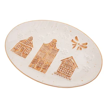 Farfurie alba pentru servire din ceramica cu model de Craciun Christmas cottage - Dakls imagine