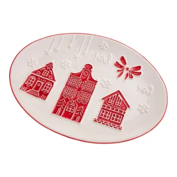 Farfurie alba pentru servire din ceramica cu model de Craciun Christmas cottage - Dakls imagine