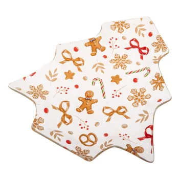 Farfurie alba pentru servire din sticla cu model de Craciun Gingerbread - Dakls imagine