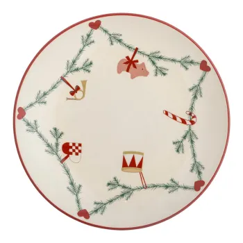 Farfurie crem din gresie o 25,5 cm cu model de Craciun Yule - Bloomingville imagine