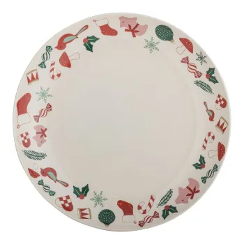 Farfurie crem pentru servire din gresie o 28 cm cu model de Craciun Yule - Bloomingville imagine