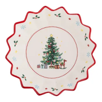 Farfurie rosie-crem pentru servire, din ceramica o 20 cm cu model de Craciun Naive - Bloomingville imagine