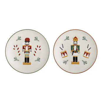 Farfurii albe 2 buc. pentru desert din gresie o 16 cm cu model de Craciun Jolly - Bloomingville imagine