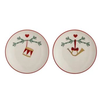 Farfurii albe 2 buc. pentru desert din gresie o 16 cm cu model de Craciun Yule - Bloomingville imagine