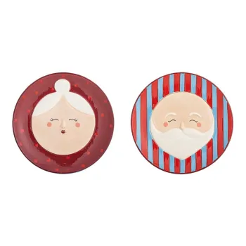 Farfurii rosii 2 buc. pentru desert din gresie o 16 cm cu model de Craciun Granny - Bloomingville imagine