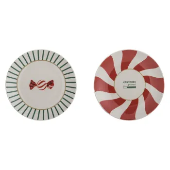 Farfurii rosii-crem 2 buc. pentru desert, din gresie o 12,5 cm, cu model de Craciun Yule - Bloomingville imagine