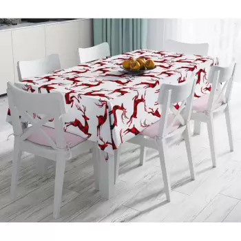 Fata de masa din amestec de bumbac cu model de Craciun Minimalist Cushion Covers Christmas Tartan, 140 x 180 cm imagine