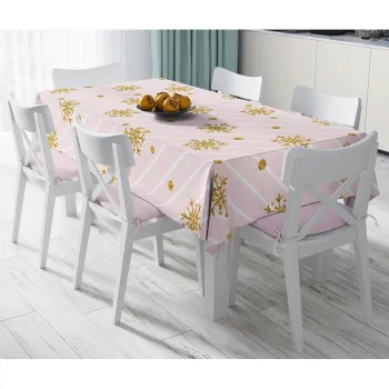 Fata de masa din amestec de bumbac cu model de Craciun Minimalist Cushion Covers Golden Snowflakes, 140 x 180 cm imagine