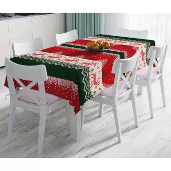 Fata de masa din amestec de bumbac cu model de Craciun Minimalist Cushion Covers Merry Christmas, 140 x 180 cm imagine