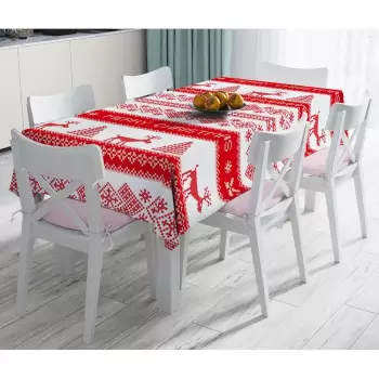 Fata de masa din amestec de bumbac cu model de Craciun Minimalist Cushion Covers Nordic Knit, 140 x 180 cm imagine