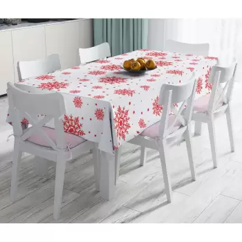 Fata de masa din amestec de bumbac cu model de Craciun Minimalist Cushion Covers Red Snowflakes, 140 x 180 cm imagine