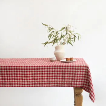Fata de masa din in 140x140 cm Red Gingham - Linen Tales imagine